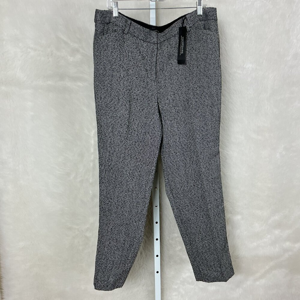 Talbots Hampshire Black Gray Herringbone Tweed Wool Blend Ankle Pants NWT 16